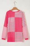 Pink Stripe Color Block Patchwork Tunic Top