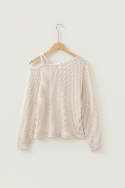 Textured Asymmetric Shoulder Top
