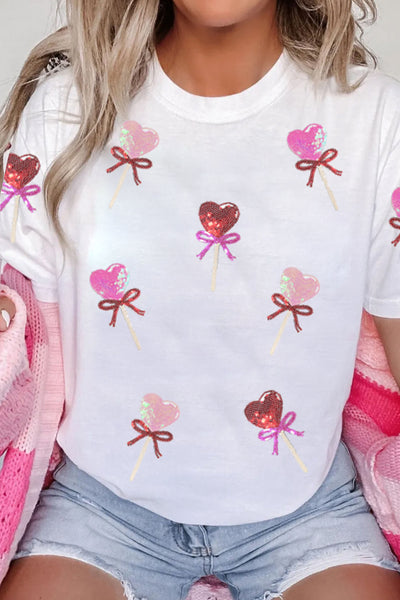 Sequin Bow Heart Valentines Day Tee