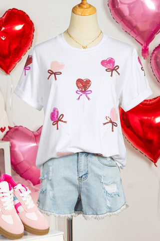 Sequin Bow Heart Valentines Day Tee