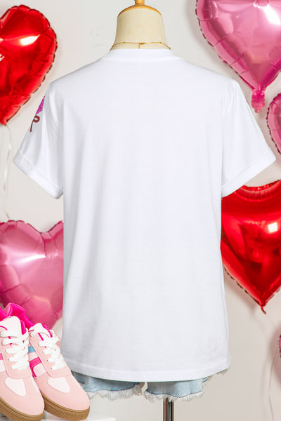Sequin Bow Heart Valentines Day Tee