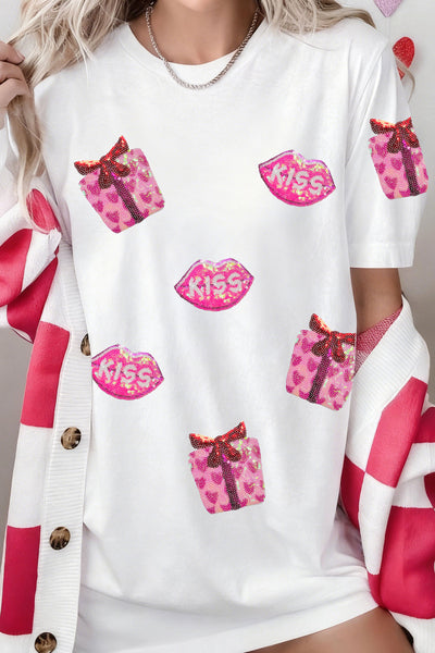 Valentines Gift Kiss Lip Sequin T Shirt