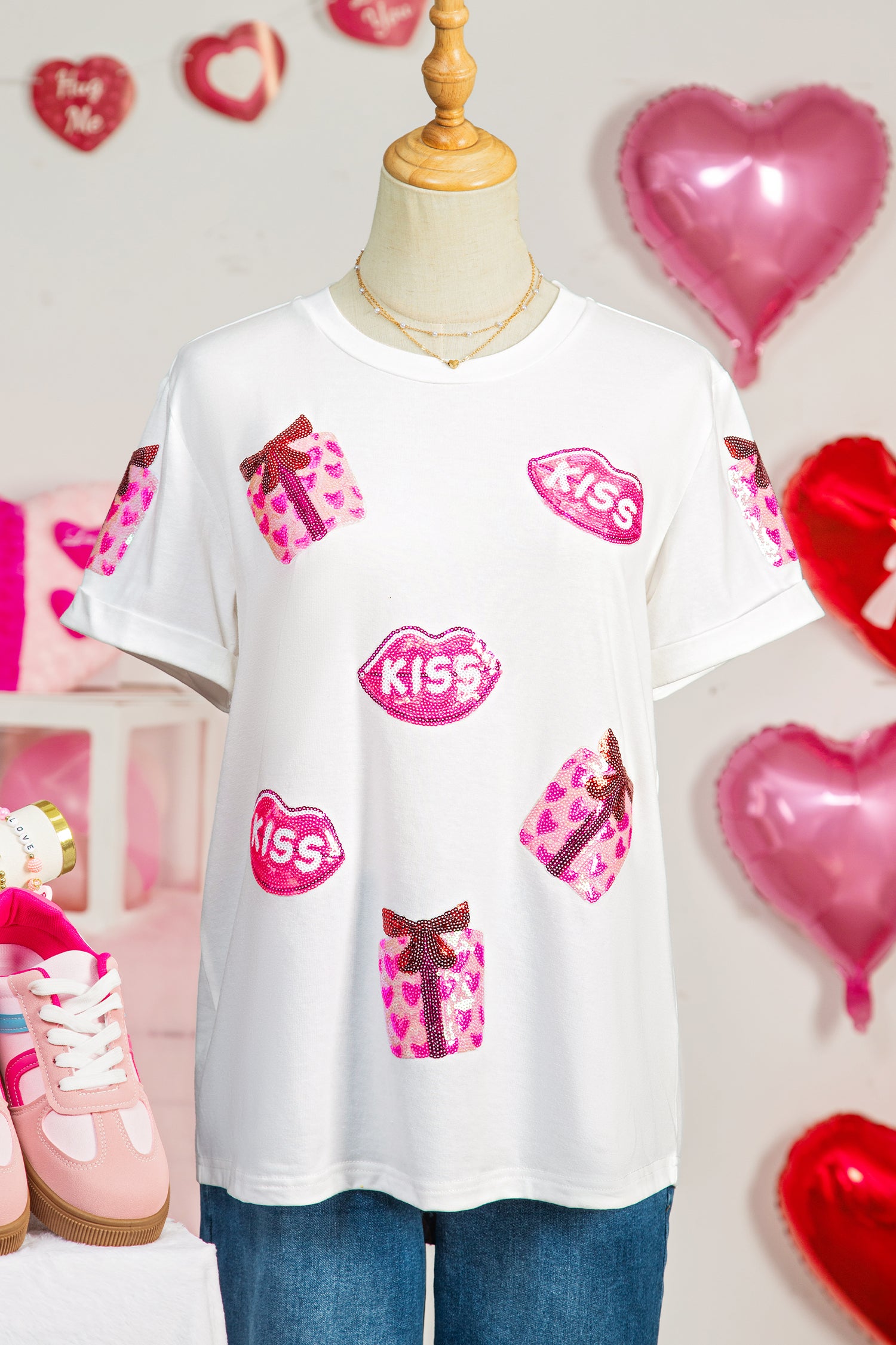 Valentines Gift Kiss Lip Sequin T Shirt