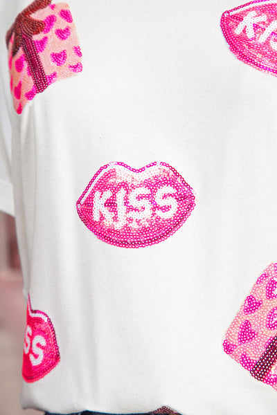 Valentines Gift Kiss Lip Sequin T Shirt