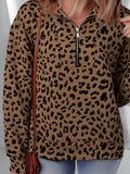 Brown Leopard Print Quarter Zip Sweatshirt