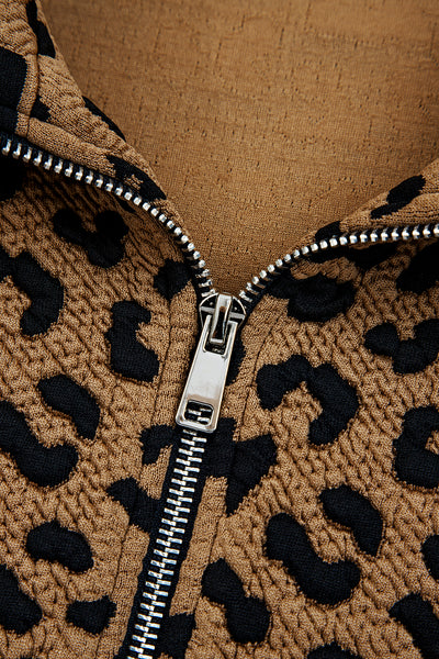 Brown Leopard Print Quarter Zip Sweatshirt