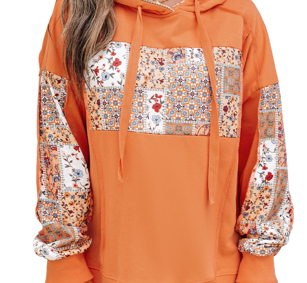 Flamingo Floral Patchwork Hoodie