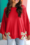 Bow Patched Slit Baggy Sweatshirt