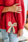 Bow Patched Slit Baggy Sweatshirt