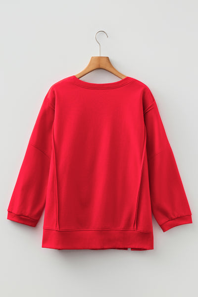 Bow Patched Slit Baggy Sweatshirt