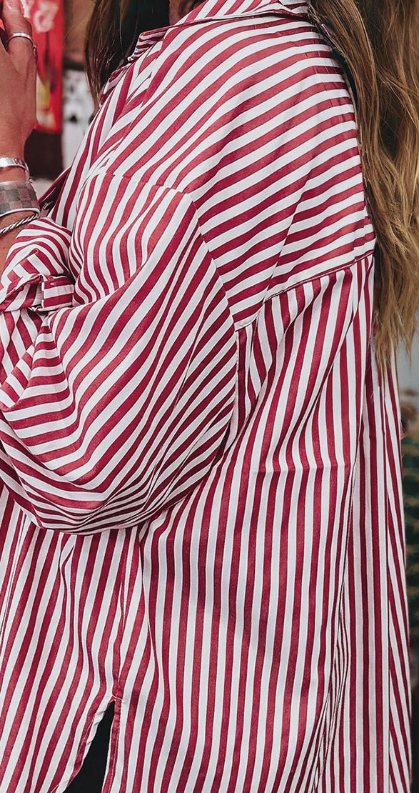 Stripe Patched Pocket Loose Shirt