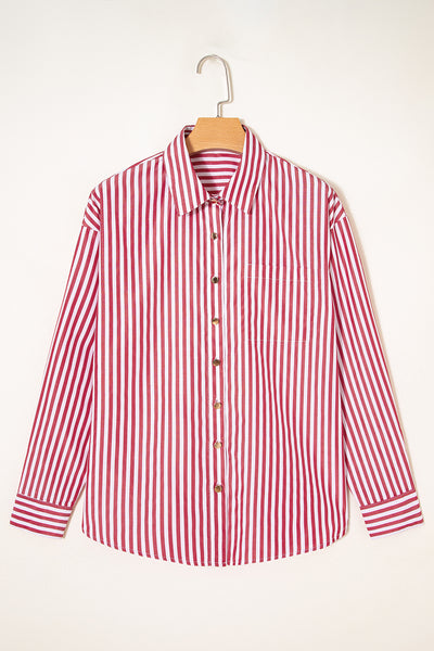 Stripe Patched Pocket Loose Shirt