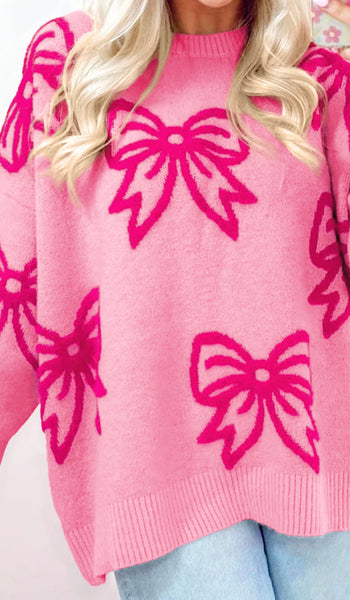 Pink Bow Loose Sweater