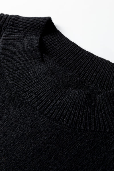 Black Puff Sleeve Sweater Pleated Mini Skirt 2pcs Outfit