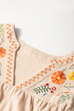 Linen Embroidery Flowy Short Dress