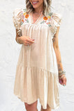 Linen Embroidery Flowy Short Dress