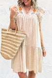 Linen Embroidery Flowy Short Dress