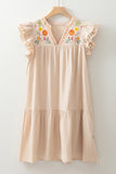 Linen Embroidery Flowy Short Dress