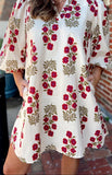 Floral Print 3/4 Sleeve Loose Mini Dress
