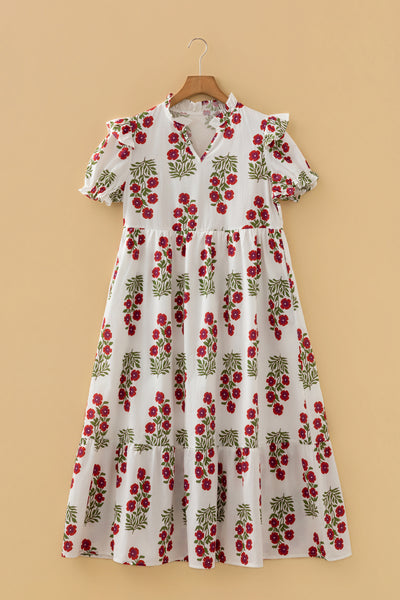 Floral Print 3/4 Sleeve Loose Mini Dress