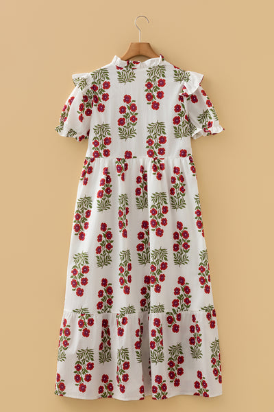 Floral Print 3/4 Sleeve Loose Mini Dress