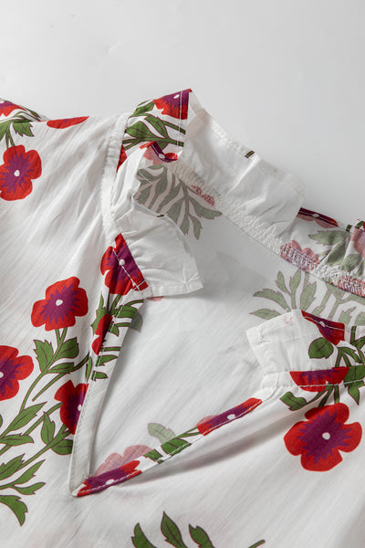 Floral Print 3/4 Sleeve Loose Mini Dress