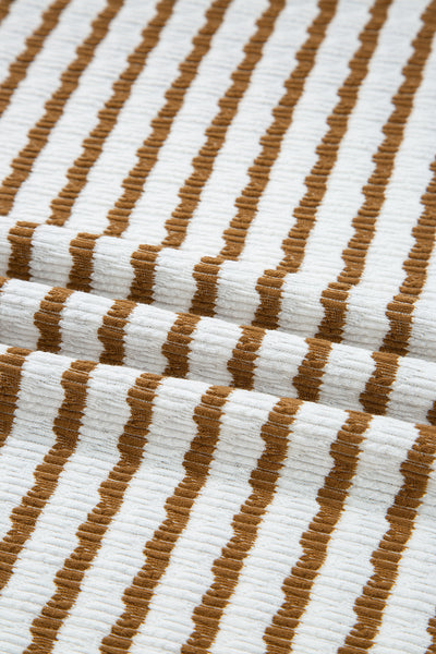 Khaki Stripe Collared Pullover Top & Pant Set