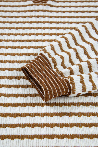 Khaki Stripe Collared Pullover Top & Pant Set