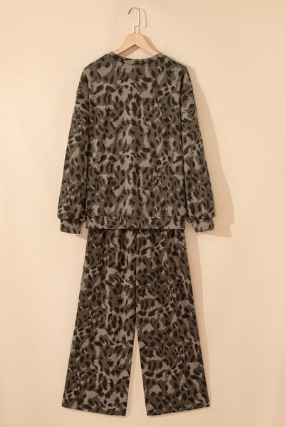 Leopard Patchwork Pullover Loose Pant Set