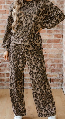 Leopard Patchwork Pullover Loose Pant Set