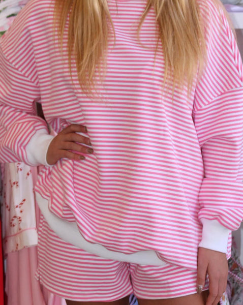 Pink Oversize  Sweatshirt and Shorts Set