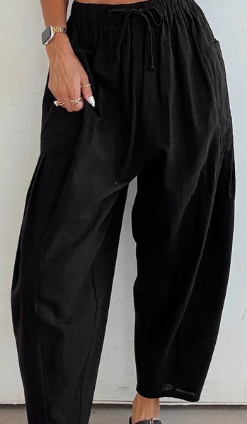 Elastic Waist Barrel Leg Casual Pants