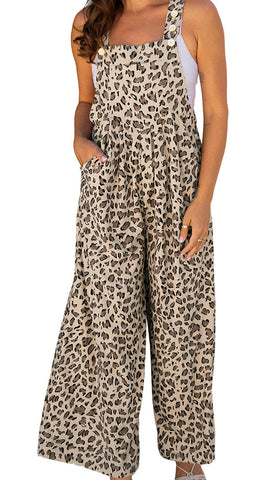 Leopard Bib Wide Leg Jumpsuit