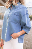 Myosotis Washed Bracelet Sleeve Chambray Shirt