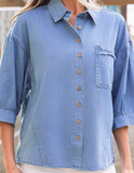 Myosotis Washed Bracelet Sleeve Chambray Shirt