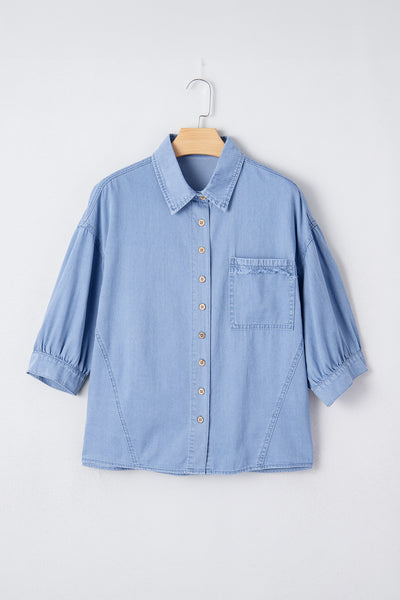 Myosotis Washed Bracelet Sleeve Chambray Shirt