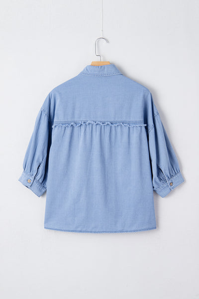 Myosotis Washed Bracelet Sleeve Chambray Shirt