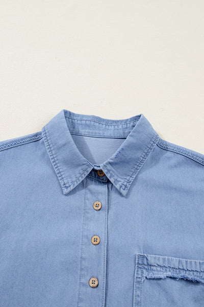 Myosotis Washed Bracelet Sleeve Chambray Shirt