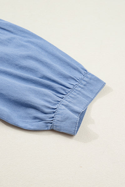 Myosotis Washed Bracelet Sleeve Chambray Shirt