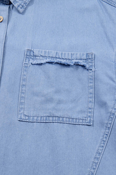 Myosotis Washed Bracelet Sleeve Chambray Shirt