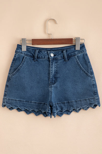 Scalloped High Waist Denim Shorts