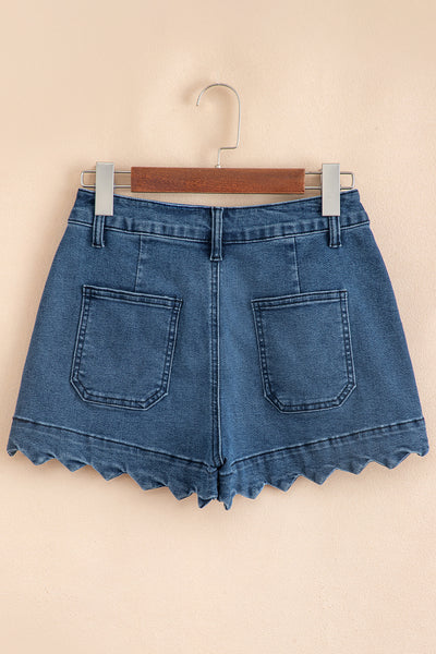 Scalloped High Waist Denim Shorts