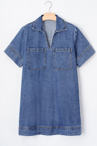 Patched Pocket Denim Mini Dress