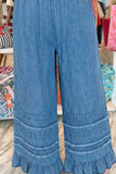 Ruffled Hem Chambray Pants