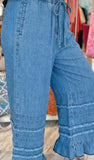 Ruffled Hem Chambray Pants