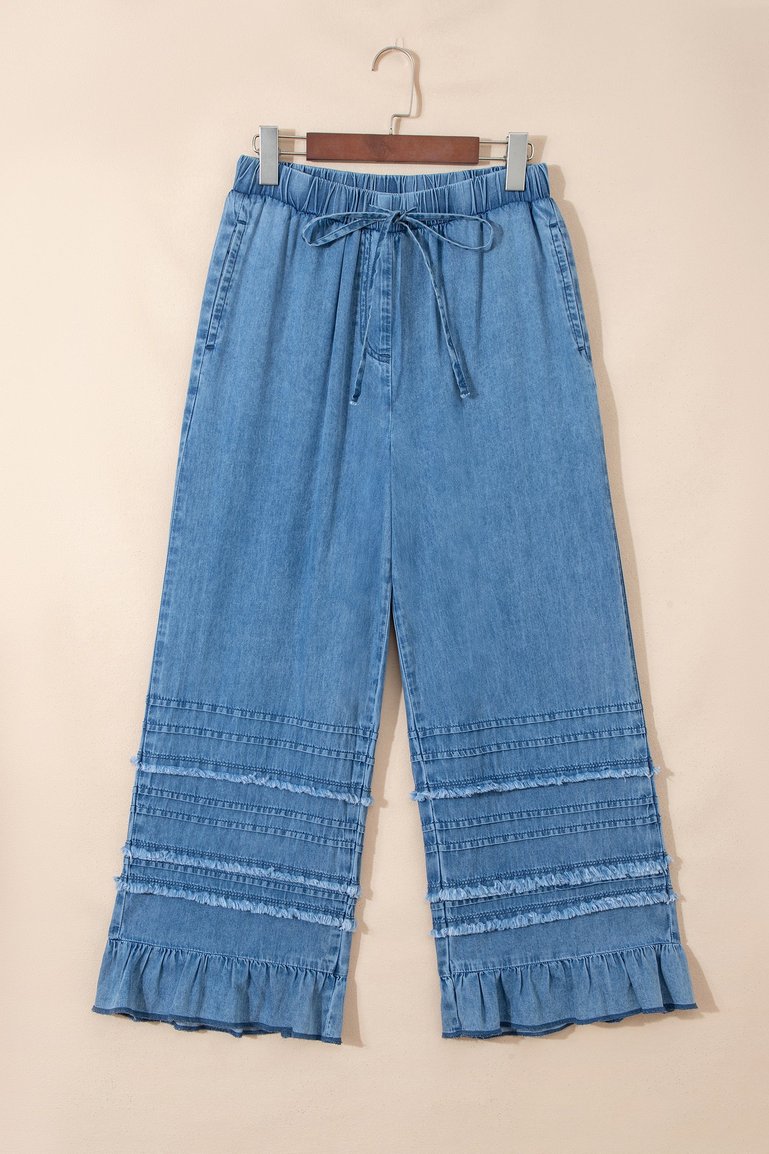 Ruffled Hem Chambray Pants
