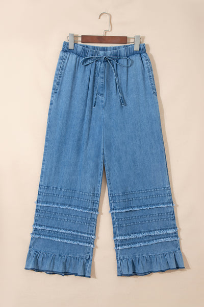 Ruffled Hem Chambray Pants