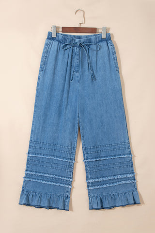 Ruffled Hem Chambray Pants