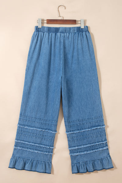 Ruffled Hem Chambray Pants