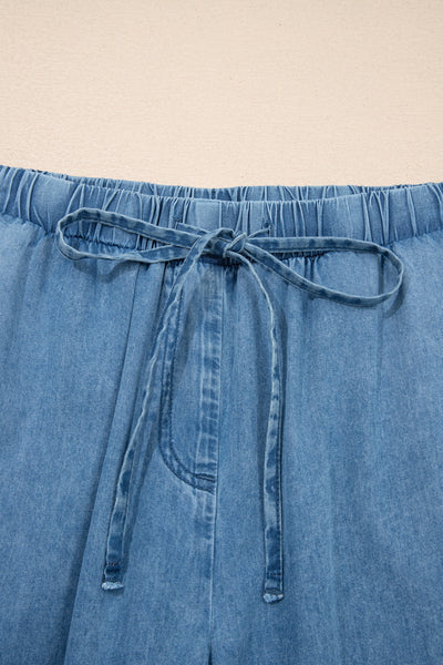 Ruffled Hem Chambray Pants